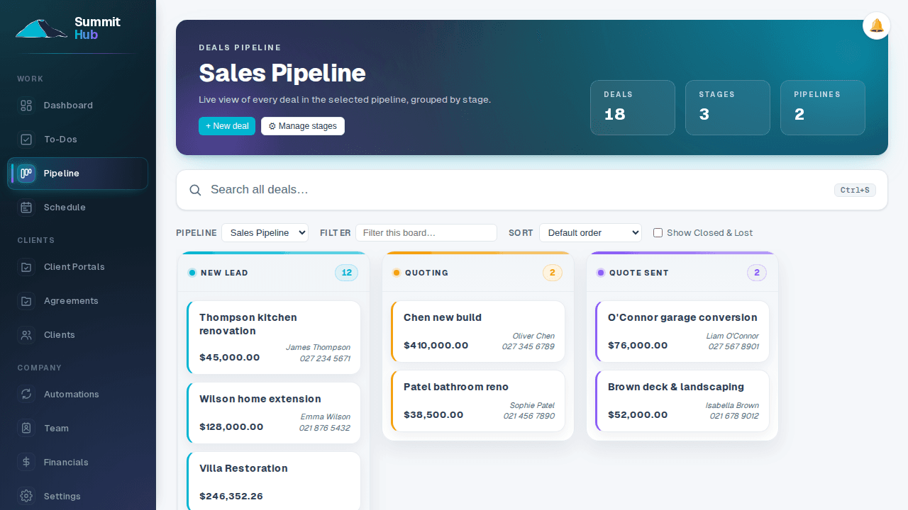 Summit Hub staff pipeline board