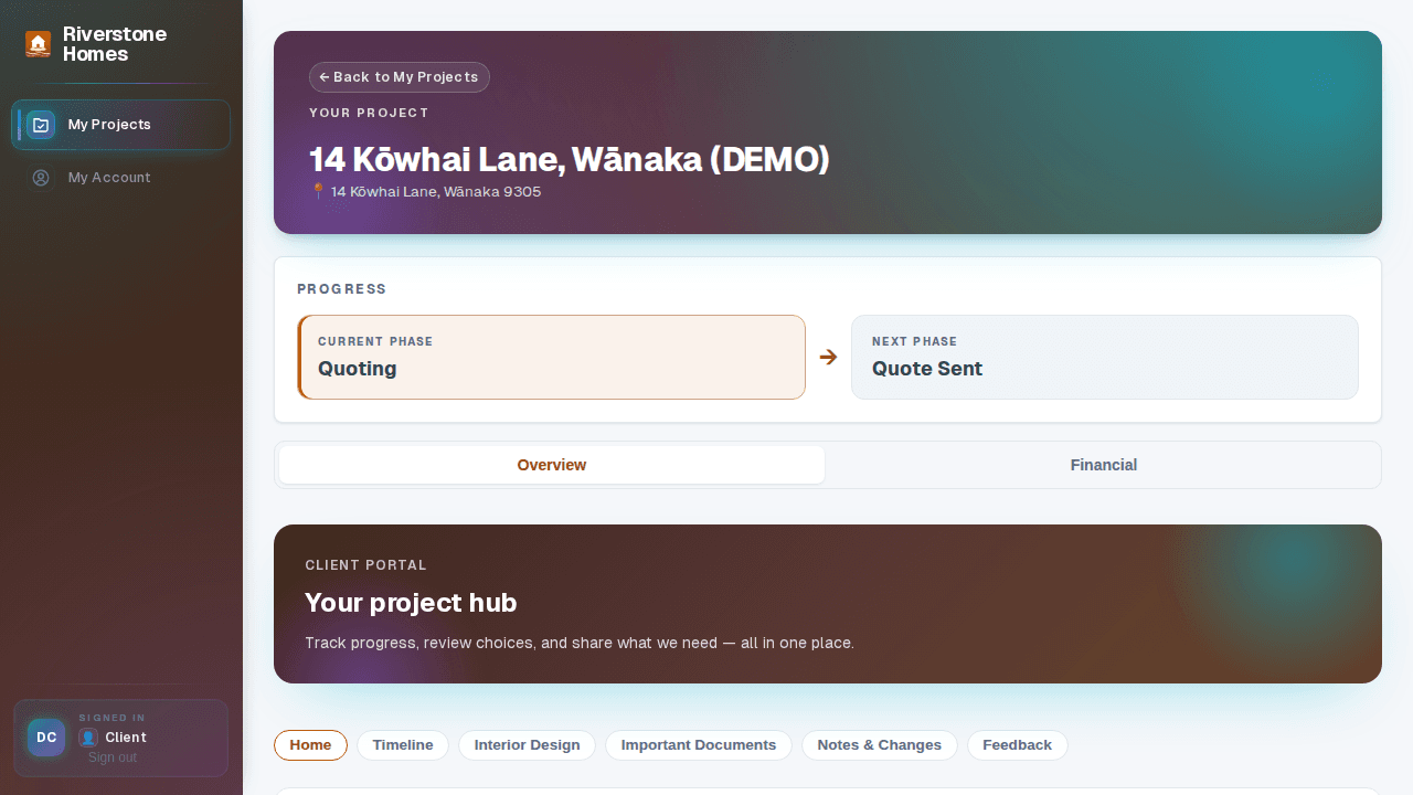 Customer portal project feed